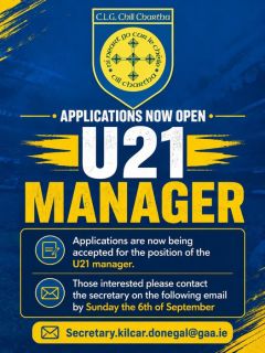 Bainisteoir Faoi 21 - Under 21 Manager Job Application 